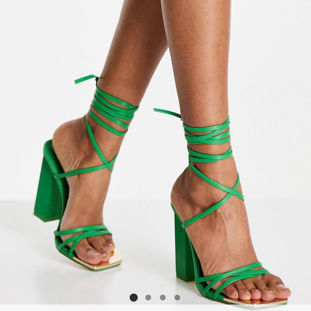 Public Desire Wide Fit Amira block heel sandals in green